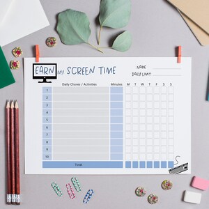 Earn My Screen Time Chart | Printable Screen Time Chart | Chores Chart ...