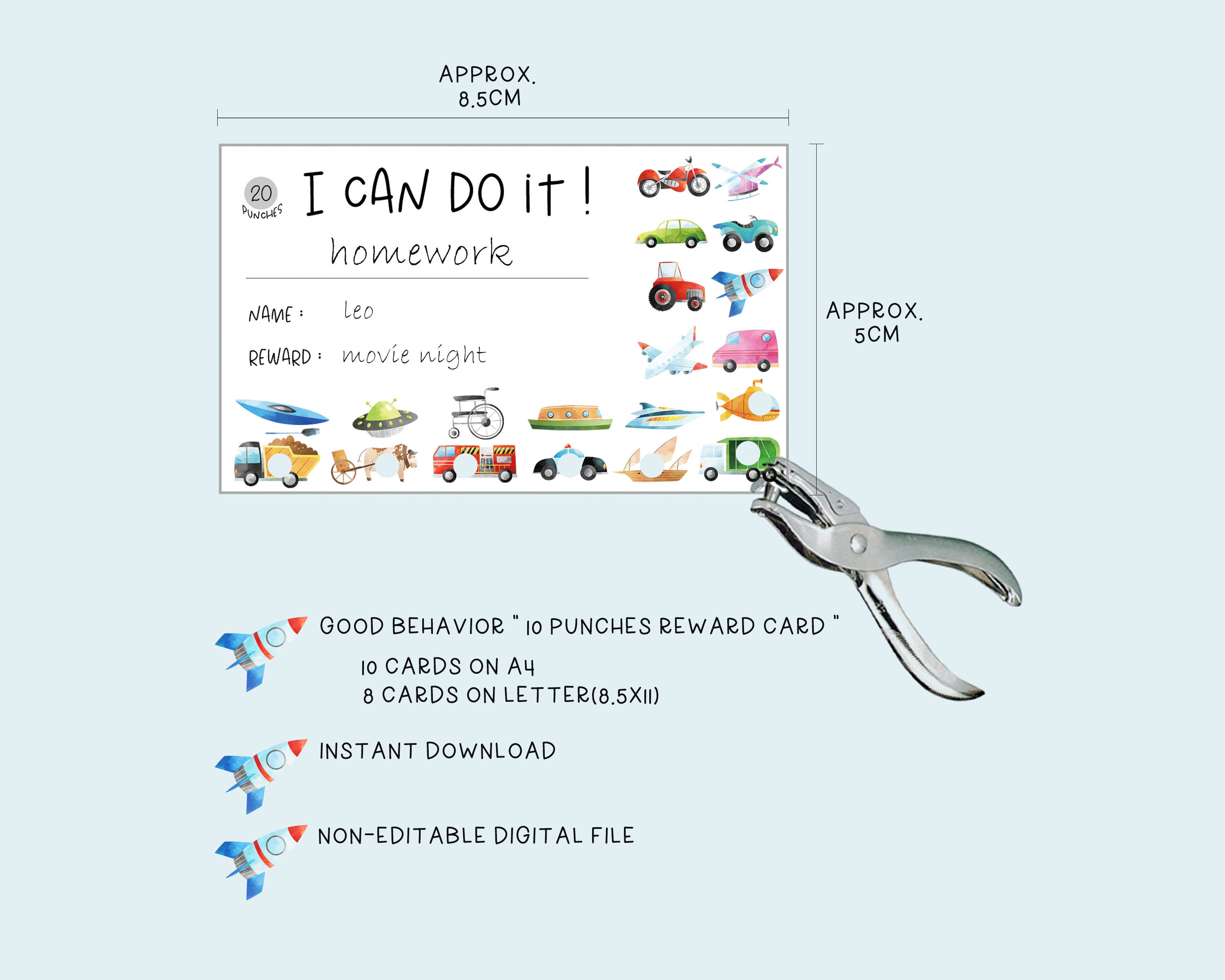 20 Punch Reward Card Pirntable | Reward Card for Kids | Good Behavior ...