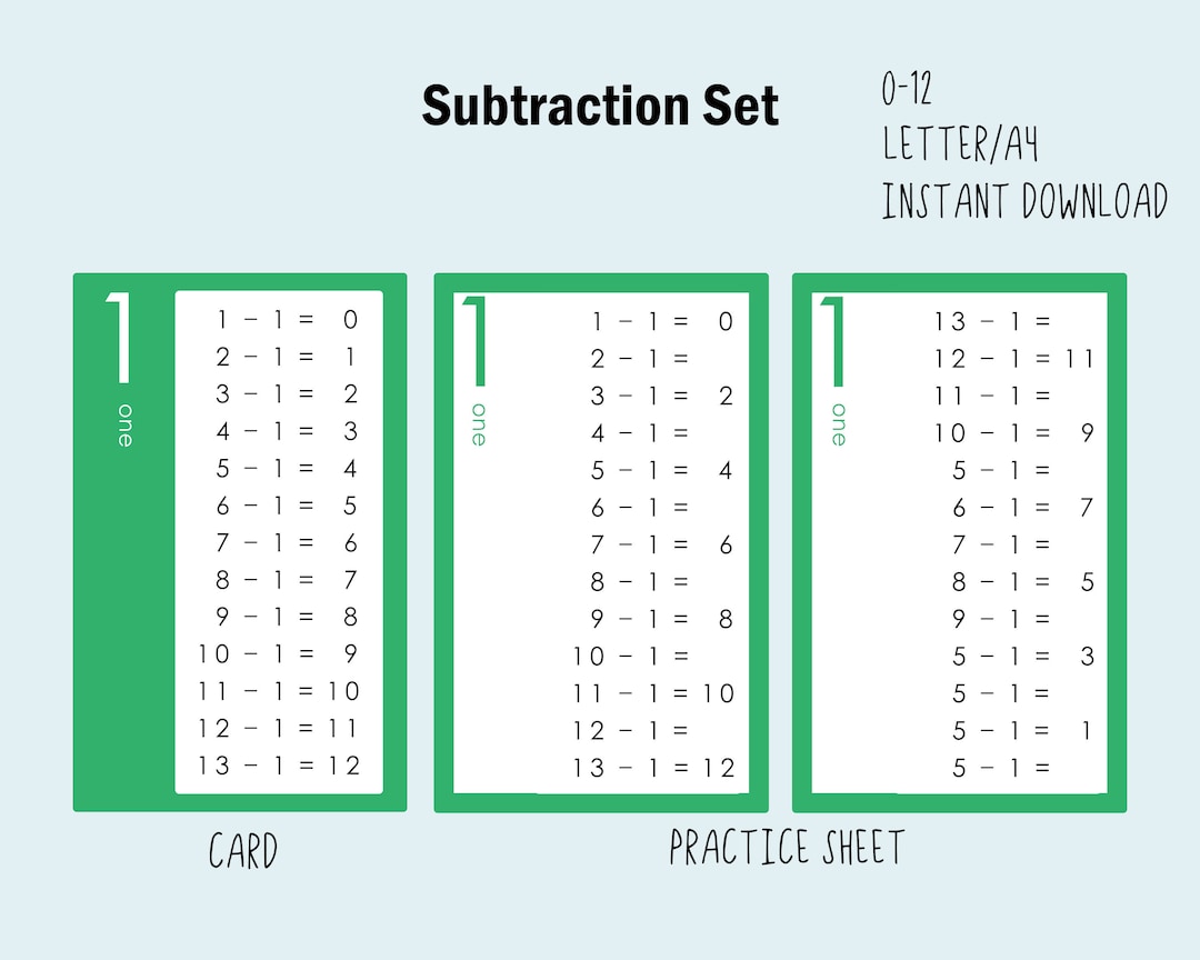 Table De Soustraction à Imprimer Format A4 Montessori Tableau de soustraction Feuilles de calcul de - Etsy Canada