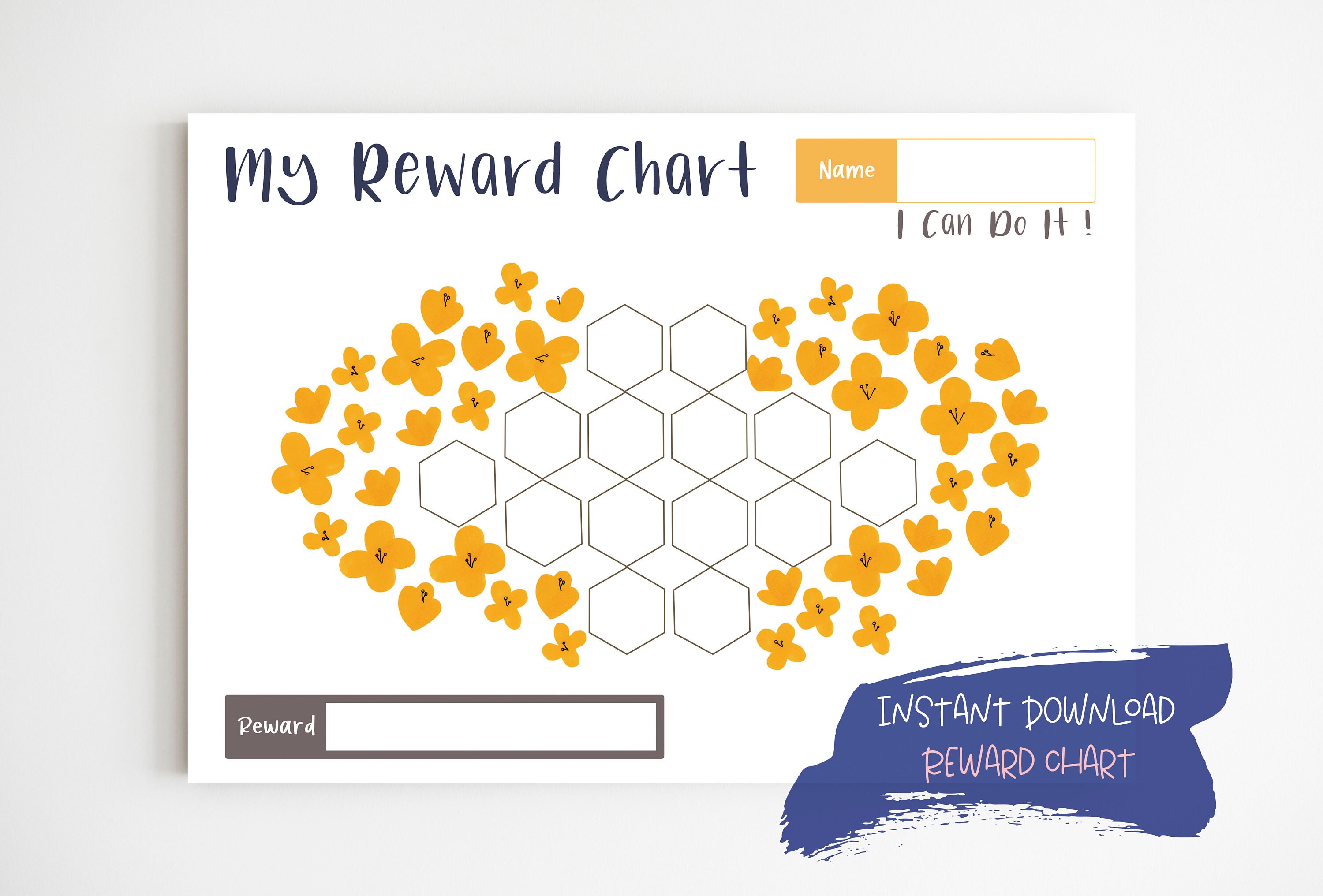 Yellow Floral Reward Chart | Printable Reward Chart for Kids | Potty ...