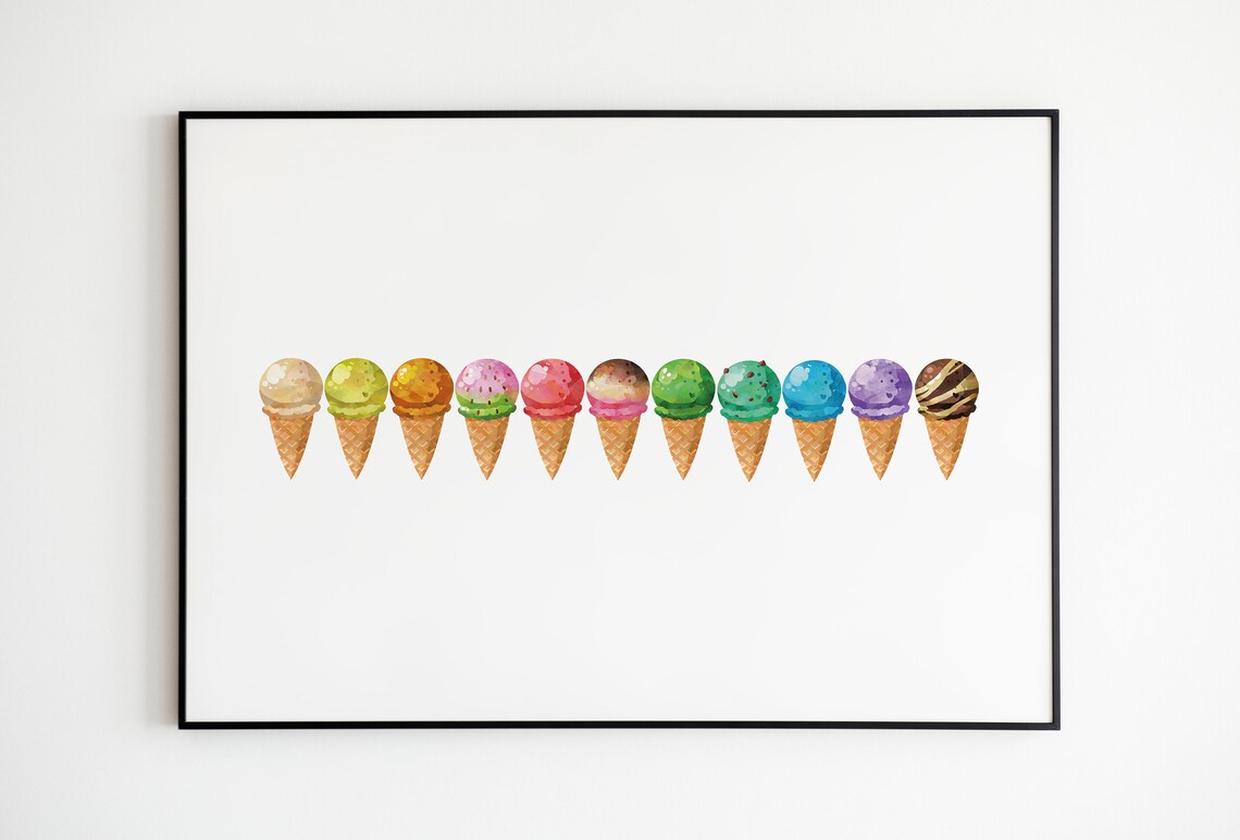 Ice Cream Wall Art Printable Wall Art Rainbow Ice Cream - Etsy