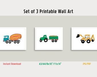 Construction Vehicles Print | Boys Bedroom Decor | Nursery Wall Art | Gift for Boys | Printable Wall Art | Instant Download