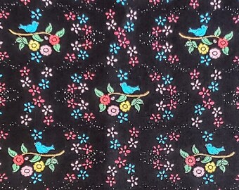 Vintage Bird Fabric, Be Mine, Polly Ann Blythe, Vintage Camelot Cottons, Blue Bird Print Cotton, Bird and Floral Print, Cottagecore Cotton