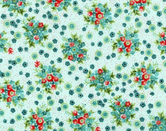 Bleecker Street BTY Quilting Treasures Floral Calico Floral Red Blue Pink Brown 
