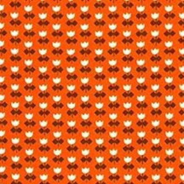 Orange Tulip Fabric, Robert Kaufman, Elizabeth Hartman, White Tulips, Orange Floral Quilt Cotton, Orange Flower Cotton, Small Floral Print