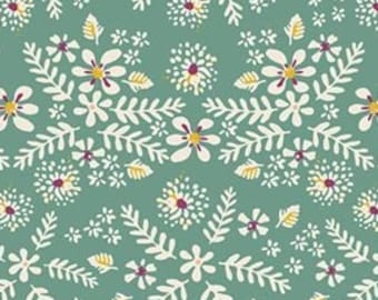 Art Gallery Fabrics, Garden Dreamer,  Flower Waltz Fabric, Dusty Jade, Maureen Cracknell, White Floral Print, Small White Flower