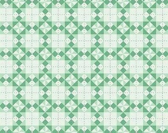 Sweet Acres Barn Quilts in Mint by Beverly McCullough, Riley Blake Designs, Star Quilt Blocks, Pinwheel Print, Mint Green Cotton