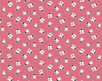 Prairie Calico, Tea Rose by Lori Holt, Riley Blake Designs, Pink Floral Reproduction Print Quilting Cotton, 1930s Print Fabric
