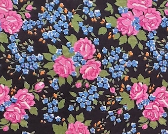 Springs Industries, Vintage Cinderella Cotton, Vintage Rose Quilting Cotton, Shabby Chic, Pink Floral Fabric, Pink Rose on Black