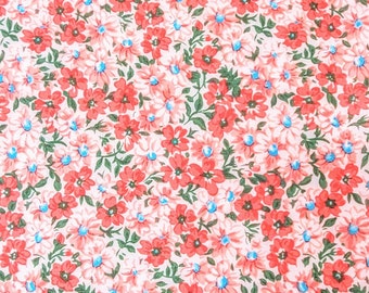 Orange Calico Fabric, Coral Floral Cotton, Orange Flower Fabric, Floral Yardage, Floral Pillow, Farmhouse Decor, Cottage Sewing