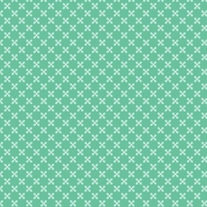 Pode incluir: Um padr&atilde;o sem costura de trevos de quatro folhas brancas sobre um fundo azul esverdeado claro.