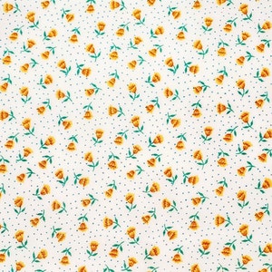 Vintage Style Orange Floral Cotton, 1930's Reproduction Floral,  Mini Floral Quilting Cotton, Yellow and Orange Flower Fabric, Tulip Print