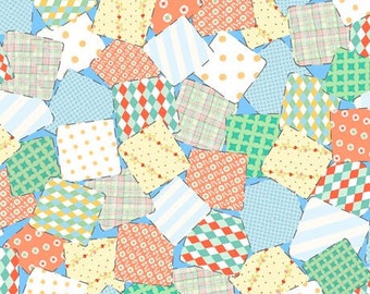 Animal Parade Patchwork, QT Fabrics, Turnowsky, Patchwork Cotton, Pattern on Pattern Fabric, Baby Quilt, Baby Blue Cotton, Mini Square Print