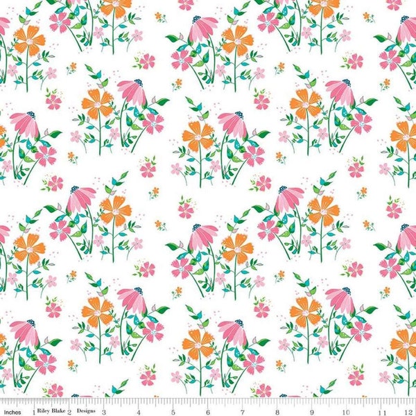 Riley Blake, Play Outside, Gracey Larson for RBD, Flowers Floral Cotton, Pink Orange Floral Cotton Quilt Cotton, Floral Stash Builder