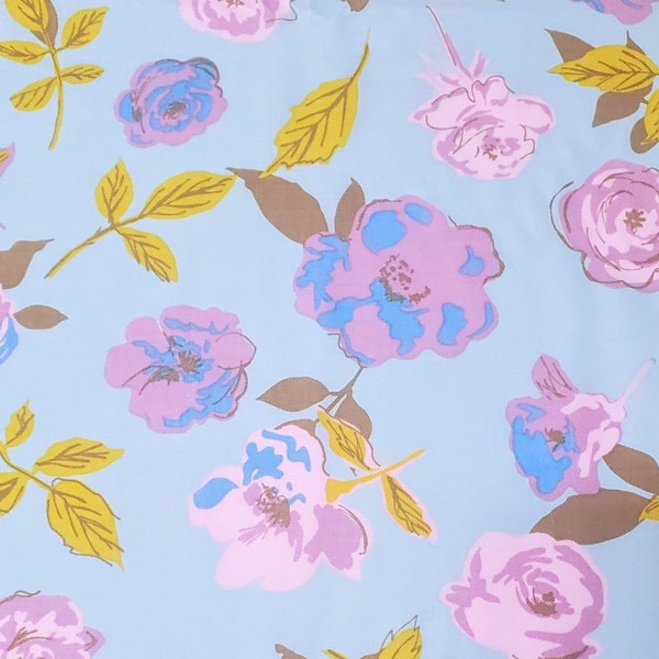 Love Grows, Sharon Holland, Rose Print Cotton, Paintbrush Studio, Sale Fabric, Blue Quilting Cotton, Large Pink  Rose Cotton