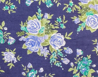 Blue Rose Quilting Cotton, Vintage Rose Print Fabric, Large Rose Floral, Vintage Blue and Purple Rose, Vintage Flower Fabric, Cottagecore