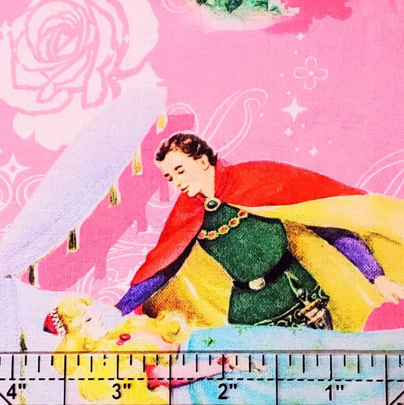 Disney Princess Fabric, Sleeping Beauty Yardage, Vintage Storybook, Toon Studio Vintage, David Textiles, Stash Builder, Princess Aurora image 2