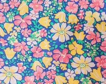 Bright Flower Print Cotton, By the Yard, Stash Builder, Vintage Look Fabric, Floral Yardage, Colorful Calico, Farmhouse Decor, Sale Fabric