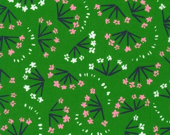 Robert Kaufman, Wishwell Collection,  Sweetness in Ivy, Green Floral Quilting Cotton, Pink and White Flower Fabric, Mini Floral Cotton