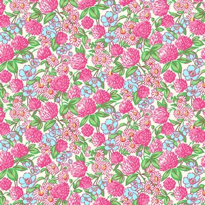 Clover and Daisies in Pink , Nana Mae V, Henry Glass, Pink and Blue Blender Cotton, Clover Print Fabric, Pink and Blue Floral bild 2