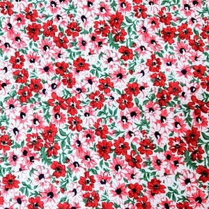 Red Calico Fabric, Red and Pink Floral Cotton, Floral Yardage, Floral Pillow, Farmhouse Decor, Quilting Cotton, Mini Floral Fabric