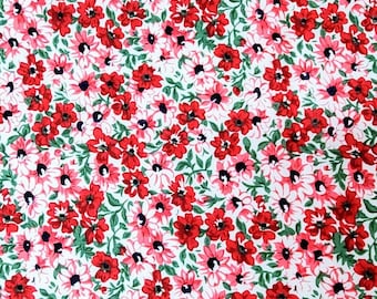 Red Calico Fabric, Red and Pink Floral Cotton, Floral Yardage, Floral Pillow, Farmhouse Decor, Quilting Cotton, Mini Floral Fabric