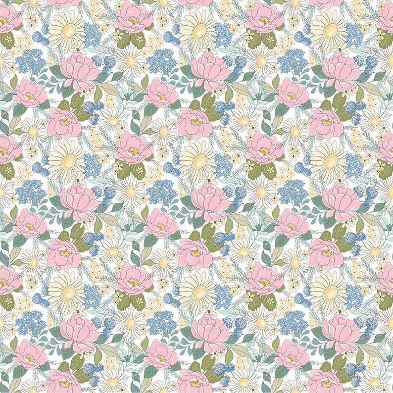 Puede incluir: Un patr&oacute;n sin costuras con flores rosas y blancas con hojas verdes sobre un fondo blanco.