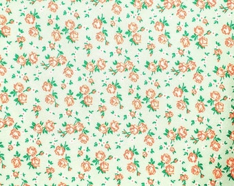 Line Dried, Mama's Cottons, Connecting Threads, Mint Green and Orange Floral, Rose Print Fabric, 1930s Repro Cotton, Mini Rose Print