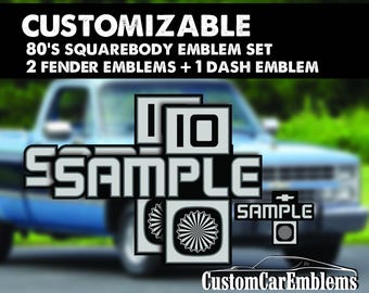 Custom Chevrolet 1980s Model Squarebody Truck Emblem Package (2 Fender emblems + 1 Dash emblem)