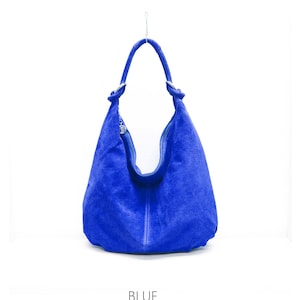 Genuine Suede Leather Royal Blue Hobo Shopper Bag Everyday Practical Leather Bag Gift for Her Suede Shoulder Bag Suede Handbag Large Bag