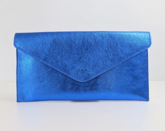 JustBagzz Original Genuine Suede Evening Clutch Bag Metallic Royal Blue Clutch Crossbody Handbag Bridesmaid Gift Wristlet & Chain Strap