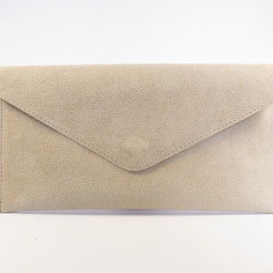 Genuine Suede Leather Evening Envelope Beige Clutch Crossbody Shoulder Bag Bridesmaid Gift Versatile Elegant Wristlet and Chain Strap image 1