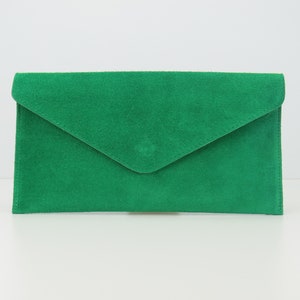 Enveloppe de soirée en cuir daim véritable Kelly Green Suede Clutch Bag Crossbody Bag Bridesmaid Gift Versatile Elegant Wristlet & Chain Strap image 1