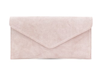 pink suede clutch