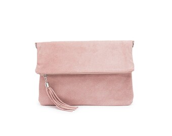 pink suede clutch