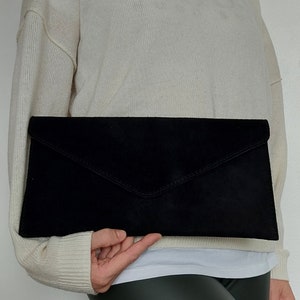 Echt suède avondenvelop Zwarte clutch tas Crossbody schouderhandtassen Bruidsmeisje cadeau Veelzijdig elegant schoudertasje en kettingriem afbeelding 3