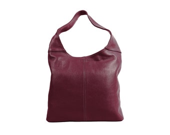 Italian Leather Slouchy Shoulder Bag Elegant & Spacious Everyday Practical Burgundy Leather Bag Gift For Her Large Maroon Leather Hobo Bag