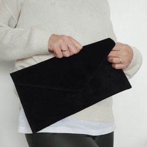 Echt suède avondenvelop Zwarte clutch tas Crossbody schouderhandtassen Bruidsmeisje cadeau Veelzijdig elegant schoudertasje en kettingriem afbeelding 4