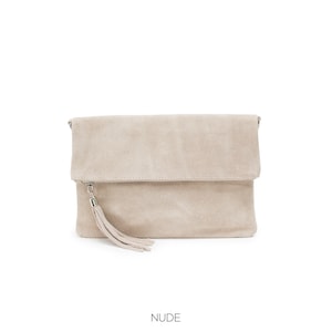 Echtes Wildleder Leder Clutch Tasche Italienisches Leder Crossbody Herbst / Winter Hochzeit Partys Brautjungfern Geschenk Elegante Abendtasche Geschenk Für Sie Nude