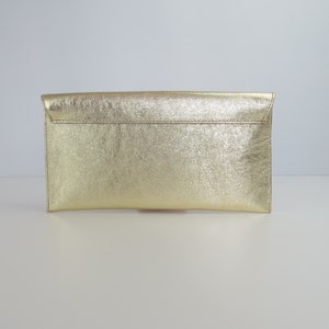 EchtLeder Abend umschlag Metallic Gold Clutch Crossbody Schulter Handtasche Brautjungfern Geschenk vielseitig elegant Handgelenk und Kettengurt Bild 3