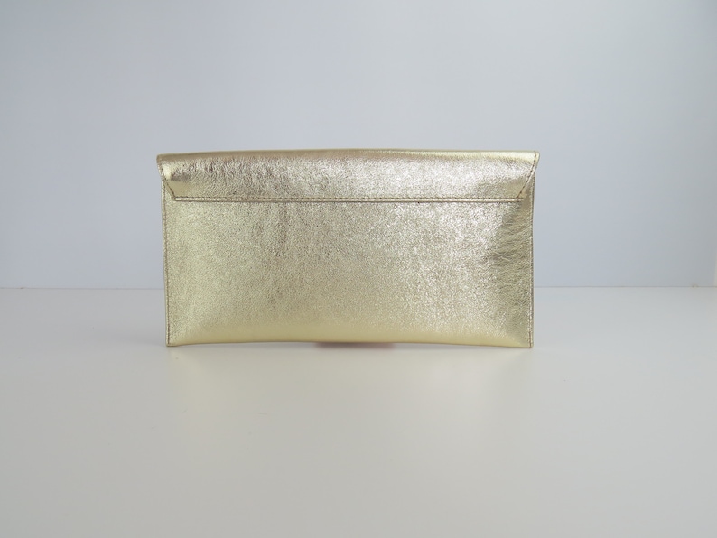 EchtLeder Abend umschlag Metallic Gold Clutch Crossbody Schulter Handtasche Brautjungfern Geschenk vielseitig elegant Handgelenk und Kettengurt Bild 3