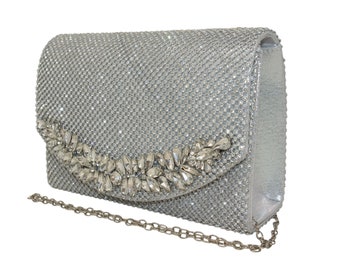 Sparkly Silver Clutch Bag Wedding Event Clutch Bag Shoulder Bag perfect eye-catching Silver Diamante Bridesmaid Gift Present Wedding Party