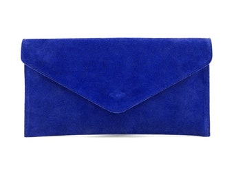 Vera pelle scamosciata busta da sera Royal Blue Clutch Bag a tracolla a tracolla Damigella d'onore Regalo da sposa elegante braccialetto e tracolla a catena