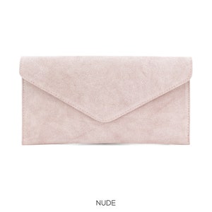 Genuine Suede Leather Evening Envelope Clutch Crossbody Shoulder Handbags Bridesmaid Gift Versatile Elegant Wristlet and Chain Strap image 3