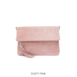 Echtes Wildleder Leder Clutch Tasche Italienisches Leder Crossbody Herbst / Winter Hochzeit Partys Brautjungfern Geschenk Elegante Abendtasche Geschenk Für Sie Dusty Pink