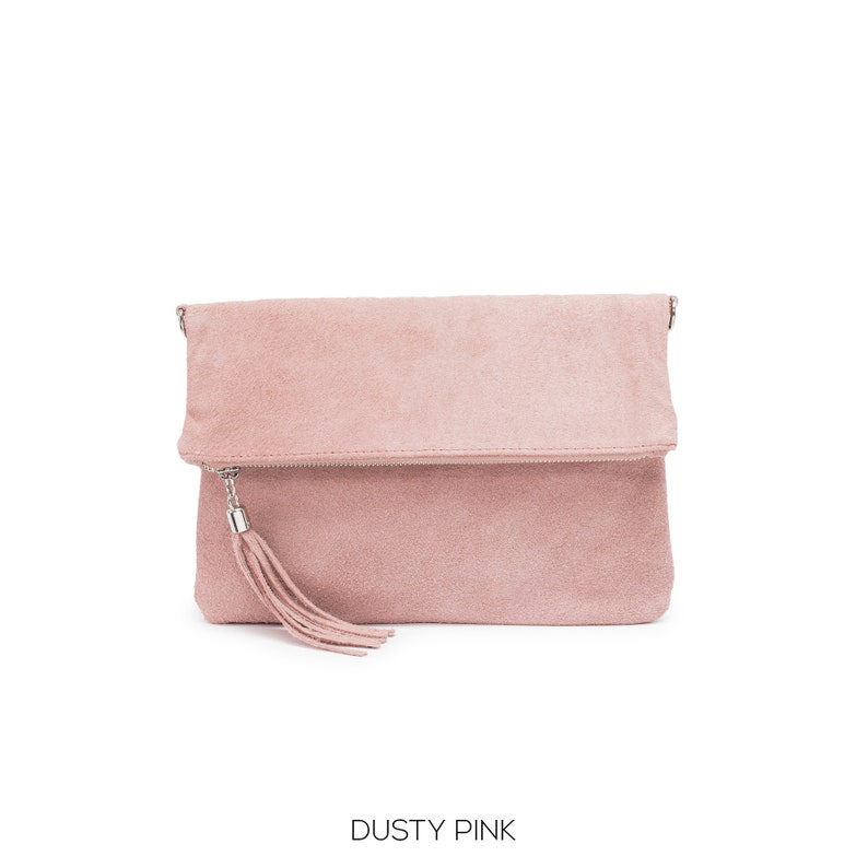 Echtes Wildleder Leder Clutch Tasche Italienisches Leder Crossbody Herbst / Winter Hochzeit Partys Brautjungfern Geschenk Elegante Abendtasche Geschenk Für Sie Dusty Pink