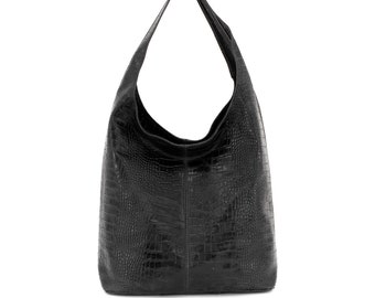 Sac shopper en cuir véritable Large Leather Tote Croc Effect Soft Italian Leather Grand Leather Bag Everyday Practical Leather Shoulder Hobo