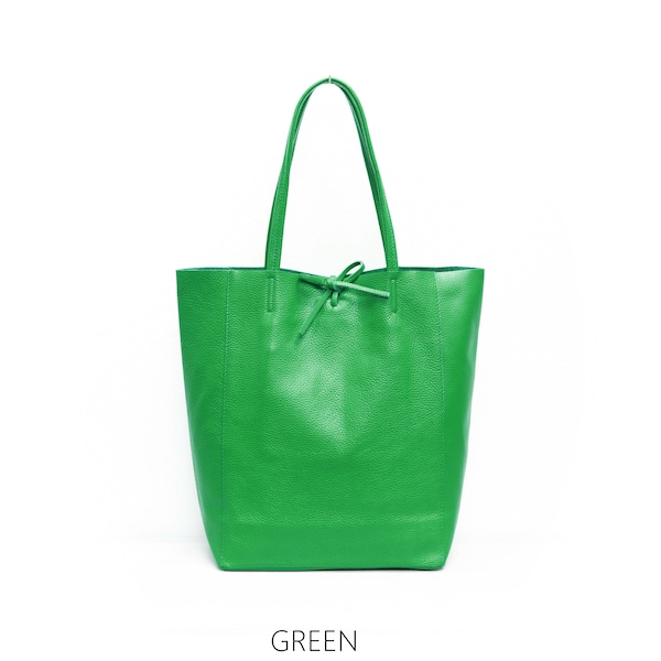 Genuine Leather Shopper Bag Large Leather Tote Bag Pebbled Soft Italian Leather Large Leather Bag Practical Everyday Kelly Green Leather Bag