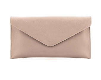 Neutral Nude Pebbled Leather Envelope Clutch Versatile Crossbody Shoulder Bag, Bridesmaid Gift Premium Quality Nude Clutch Gift For Her