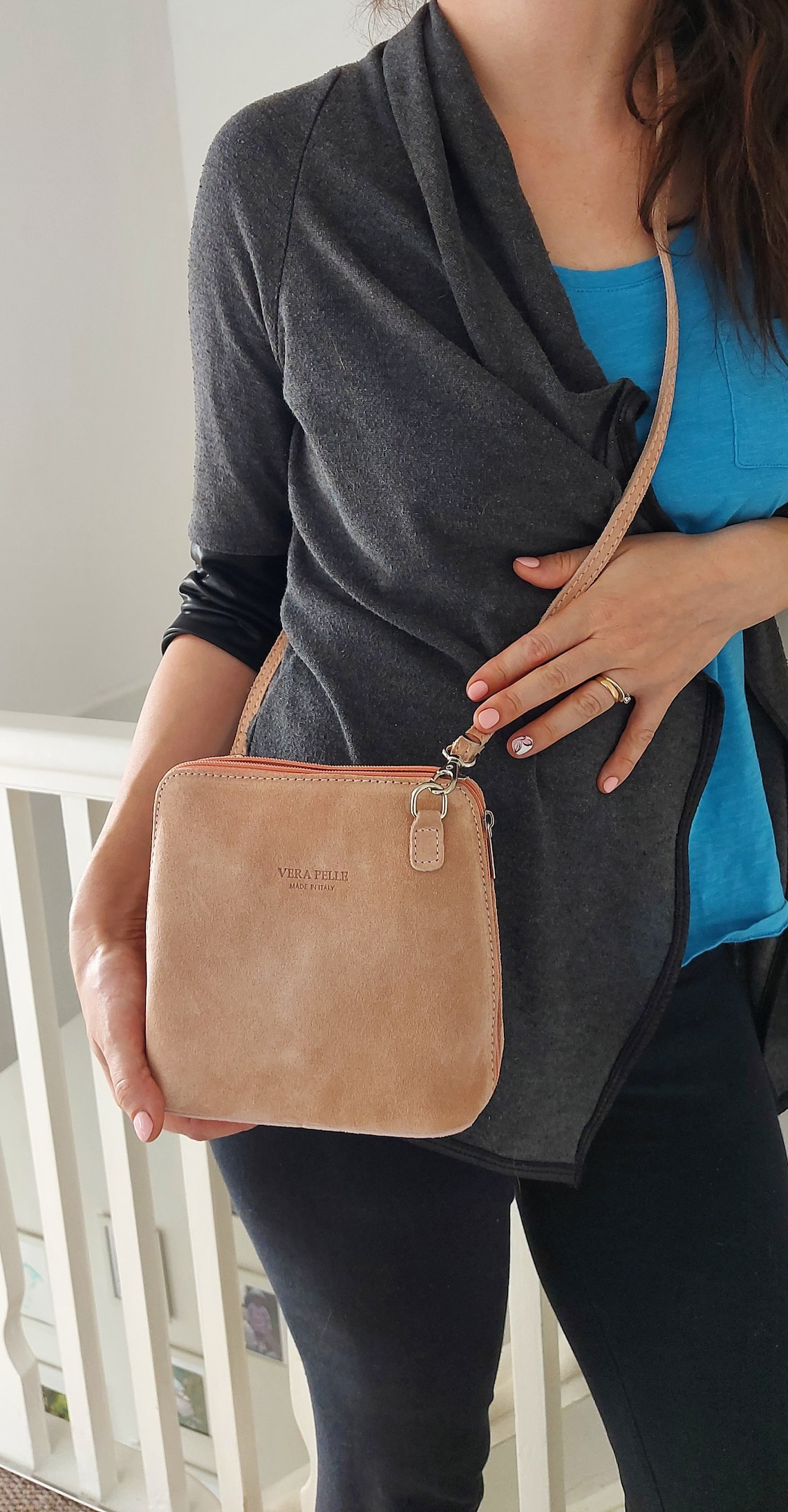 Real Leather Suede Crossbody Bag VERA PELLE Real Italian Suede Etsy India